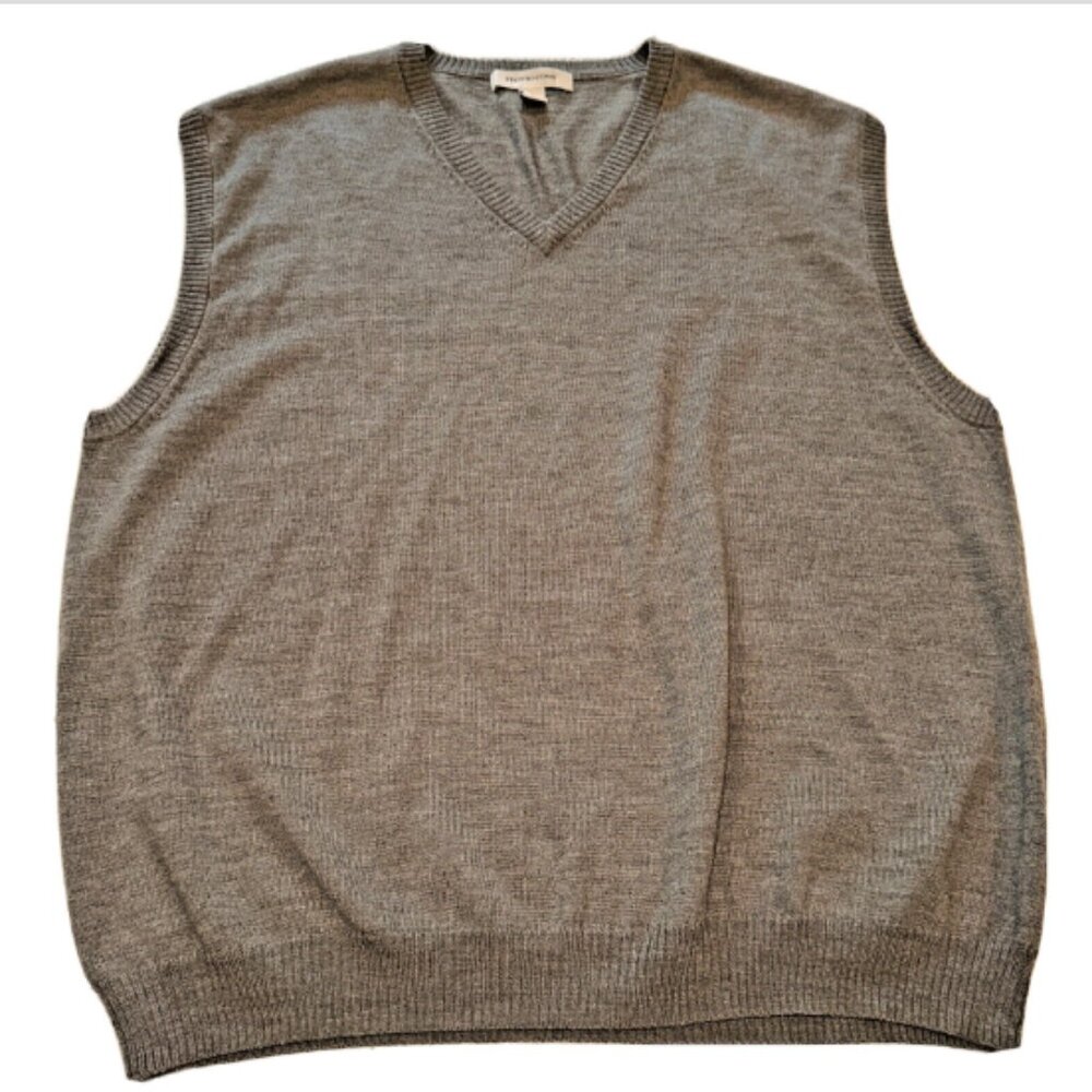 Pronto Uomo XL 100% Merino Wool Sleeveless Brown/Green V-Neck Sweater Vest Solid